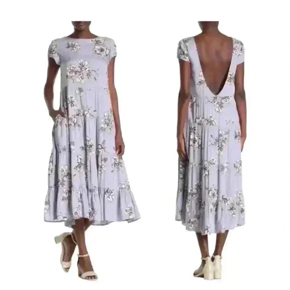 FREE PEOPLE “Rita” tiered backless dress lavender floral women size XS - Picture 2 of 9